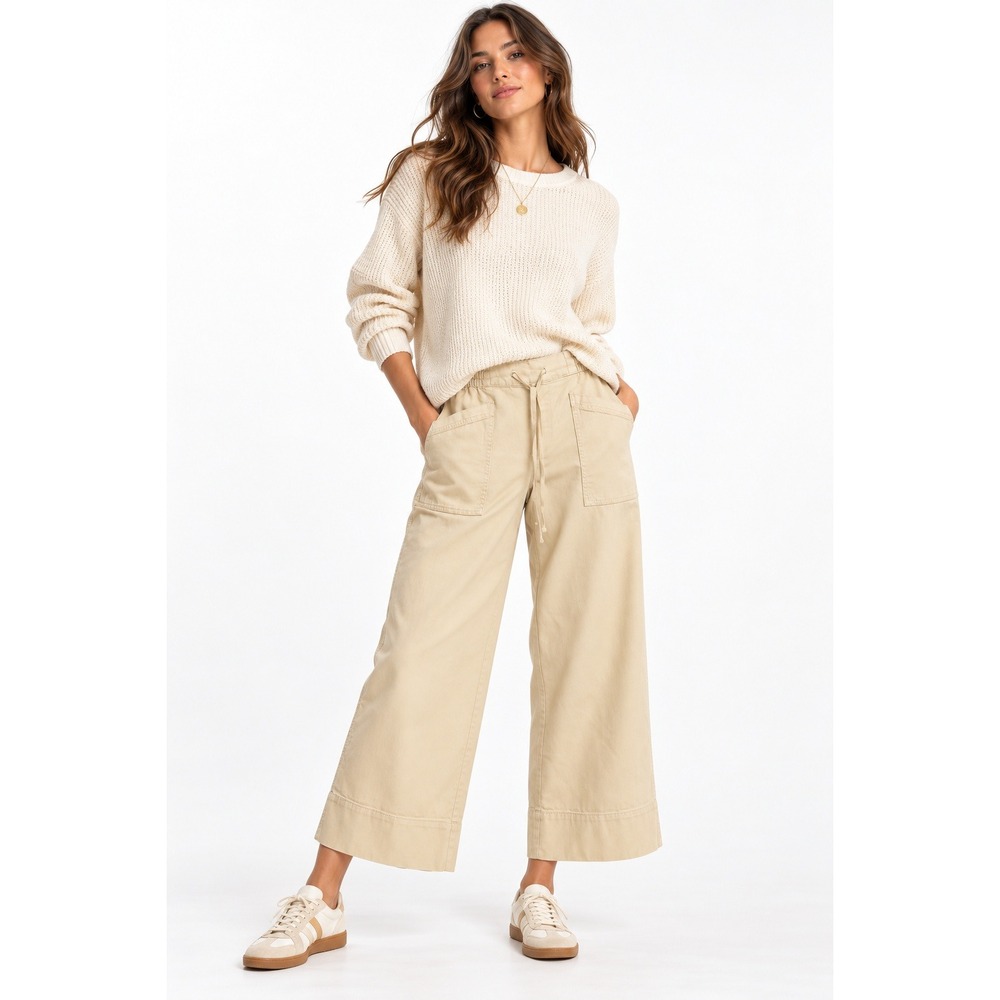 Sanctuary Wide Leg Tie Front Pants Beige Cotton Blend Size M NWT
